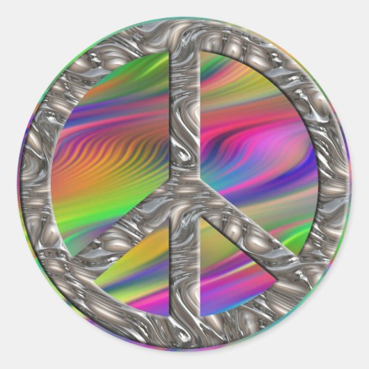 PEACE-symbool - SILVER | gekleurde golven Ronde Sticker (Voorkant)