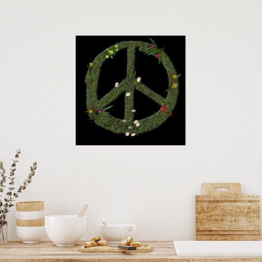 PEACE-symbool van Real Grass Flowers Hippie 60s Si Poster (Keuken)