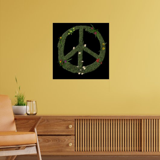PEACE-symbool van Real Grass Flowers Hippie 60s Si Poster (Woonkamer 2)
