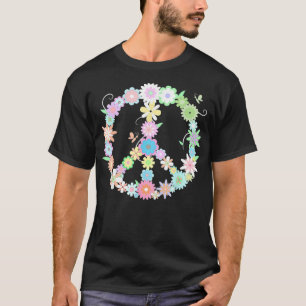 PEACE  T-shirt drôle à motif floral et déclaration