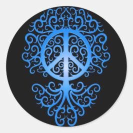 Peace Tree, blauw en zwart Ronde Sticker