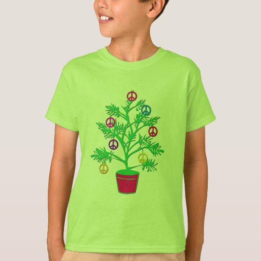 Peace Tree-feestdag met vredessymbolen T-shirt (Voorkant)