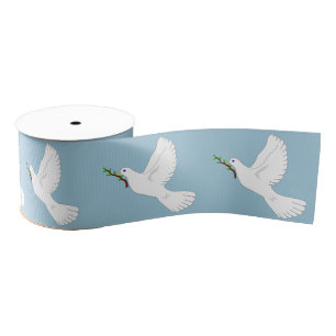 Peace White Dove met Olive Branch Gift Ribbon Grosgrain Lint