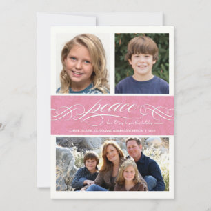 Peace Winter Pink Holiday Triple Photo Carte Plat