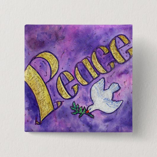 Peace Word Art Button Pin Pendant (Square) (Voorkant)
