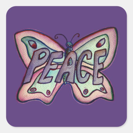 Peace Word Art Paarse vlinder Sticker stickers (Voorkant)