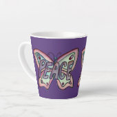Peace Word Art Paarse Vlinder Vleugel Koffie Cup Latte Mok (Linkerhoek)