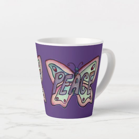 Peace Word Art Paarse Vlinder Vleugel Koffie Cup Latte Mok (Rechterhoek)