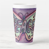 Peace Word Art Paarse Vlinder Wing Cup Latte Mok (Voorkant)