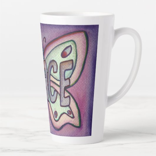 Peace Word Art Paarse Vlinder Wing Cup Latte Mok (Rechts)