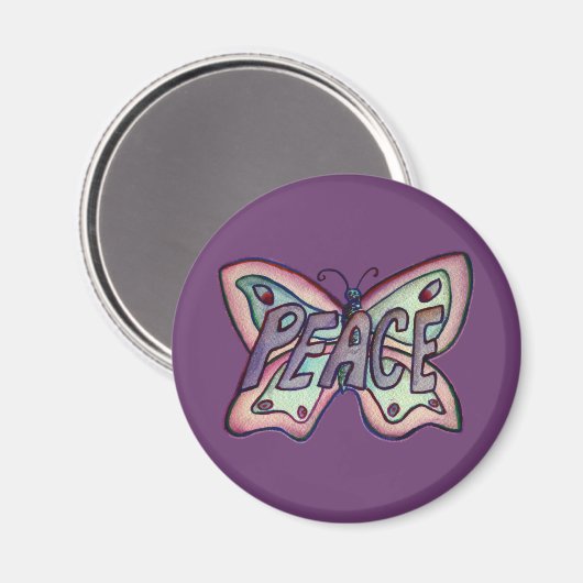 Peace Word Art Purple Papillon aile Aimant frigo (Recto/Verso)