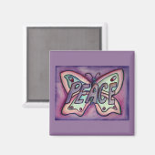 Peace Word Art Purple Papillon aile Aimant frigo (Recto/Verso)