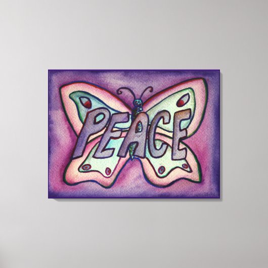 Peace Word Paars Butterfly Canvas Kunstschilder Afdruk (Voorkant)