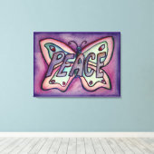 Peace Word Paars Butterfly Canvas Kunstschilder Afdruk (Insitu (Houten vloer))