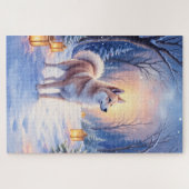 Peaceful Akita on Snow Lantern Path Christmas Dog Legpuzzel (Horizontaal)