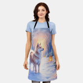 Peaceful Akita on Snow Lantern Path Christmas Dog  Schort (Gedragen)