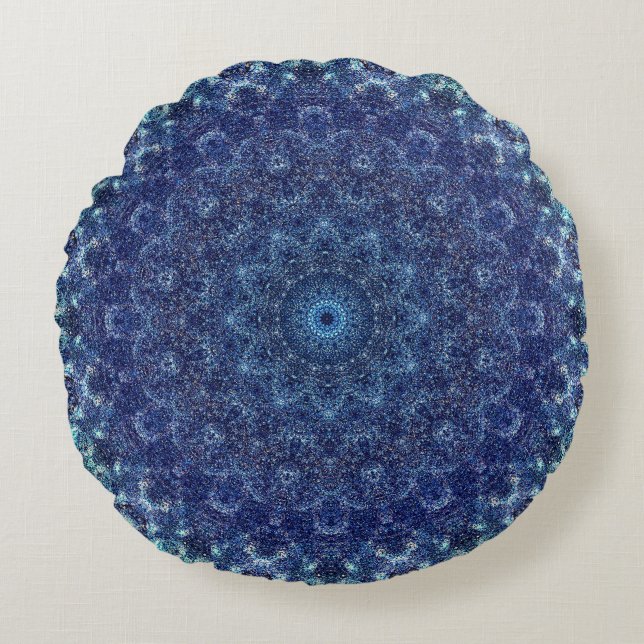 Peaceful Blue Mandala Rond Kussen (Voorkant)