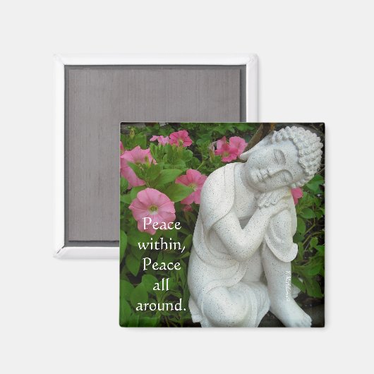 Peaceful Buddha Garden Magnet – Editable Zen Text Magneet (Voorkant / Achterkant)