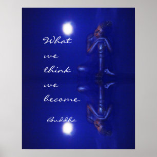 Peaceful Buddha sapphire blue reflection & quote Poster