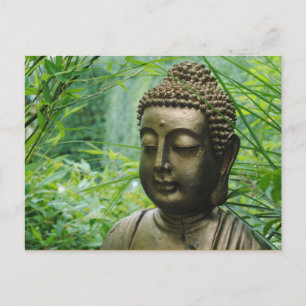 Peaceful Buddha Statue in a Leafy Green Forest Briefkaart