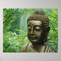 Peaceful Buddha Statue in a Leafy Green Forest