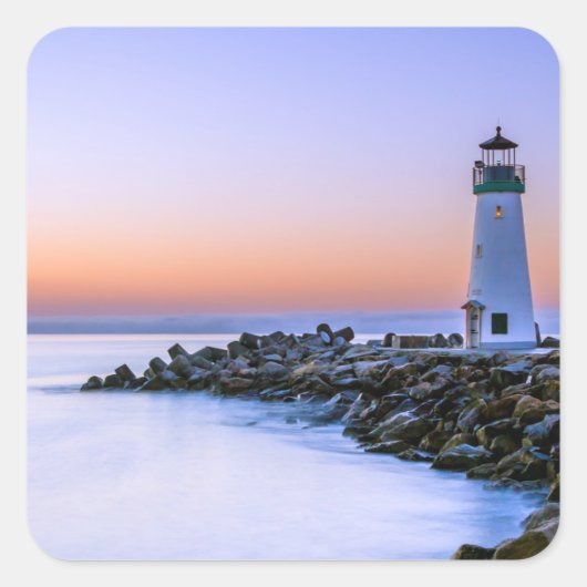 Peaceful Calm Coastal Simplistic Lighthouse Art Vierkante Sticker (Voorkant)