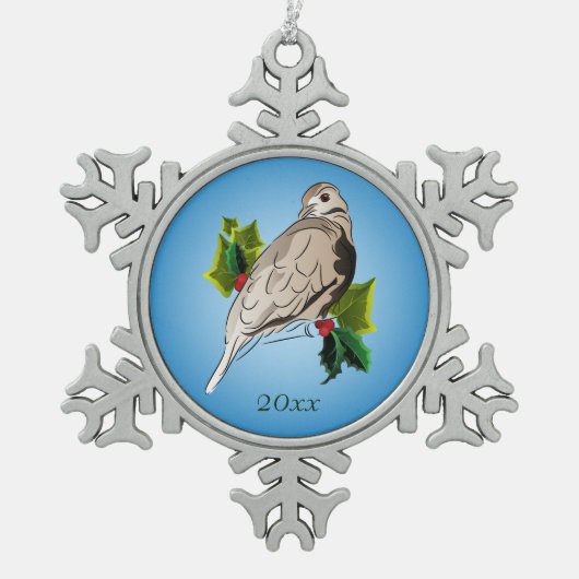 Peaceful Dove met heilige en ijverige Tin Sneeuwvlok Ornament (Voorkant)