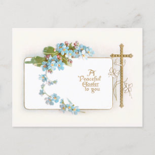 Peaceful Easter Cross met Vergeet-me-nots Feestdagenkaart