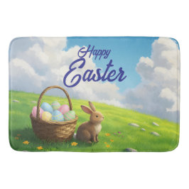 Peaceful Easter Spring Meadow Bunny & Egg Basket Badmat