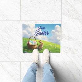 Peaceful Easter Spring Meadow Bunny & Egg Basket Deurmat