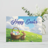 Peaceful Easter Spring Meadow Bunny & Egg Basket Feestdagenkaart (Staand voorkant)