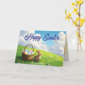 Peaceful Easter Spring Meadow Bunny & Egg Basket Kaart (Gele Bloem)
