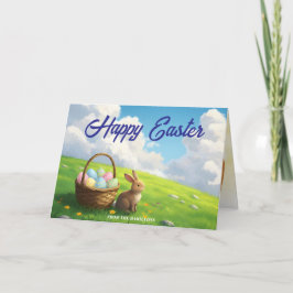 Peaceful Easter Spring Meadow Bunny & Egg Basket Kaart