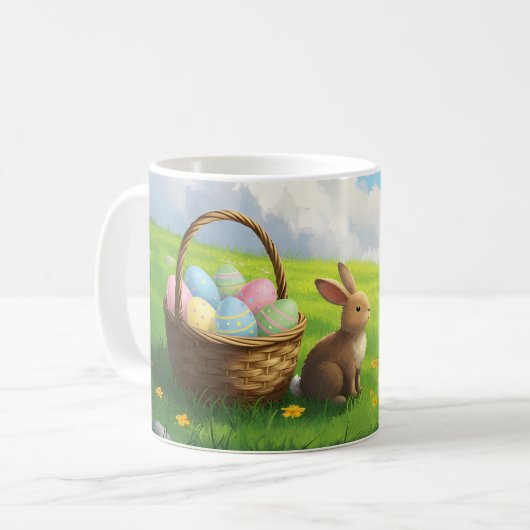 Peaceful Easter Spring Meadow Bunny & Egg Basket Koffiemok (Voorkant links)