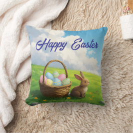 Peaceful Easter Spring Meadow Bunny & Egg Basket Kussen