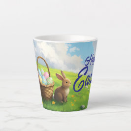 Peaceful Easter Spring Meadow Bunny & Egg Basket Latte Mok
