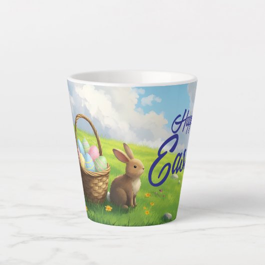 Peaceful Easter Spring Meadow Bunny & Egg Basket Latte Mok (Voorkant)