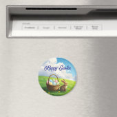 Peaceful Easter Spring Meadow Bunny & Egg Basket Magneet (Insitu (Vaatwasser))