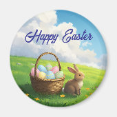 Peaceful Easter Spring Meadow Bunny & Egg Basket Magneet (Voorkant)