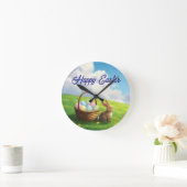 Peaceful Easter Spring Meadow Bunny & Egg Basket Ronde Klok (Huis)