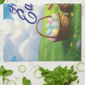 Peaceful Easter Spring Meadow Bunny & Egg Basket Theedoek (Gevouwen)