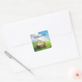 Peaceful Easter Spring Meadow Bunny & Egg Basket Vierkante Sticker (Envelop)