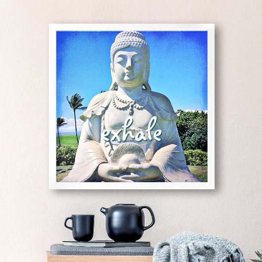 Peaceful Hawaii Buddha Photo Exhale Quote Script Poster