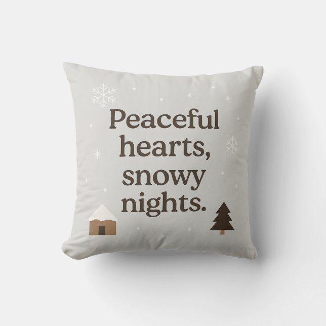 Peaceful Hearts,Snowy Nights Pillow | Winter decor Kussen (Voorkant)