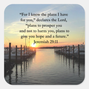 PEACEFUL JEREMIAH 29:11 SUNSET VIERKANTE STICKER