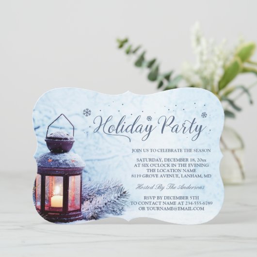 Peaceful Kerstlantaarn Winter Holiday Party Kaart (Staand voorkant)