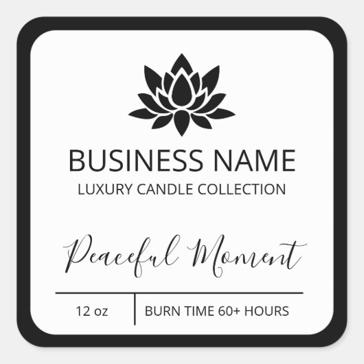 Peaceful Lotus Black Border Soy Candle Labels (Voorkant)