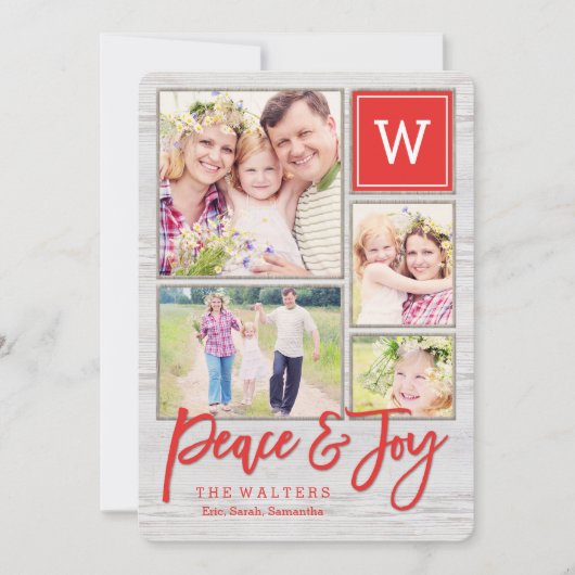 Peaceful Monogram Holiday Photo Collage Card Feestdagenkaart (Voorkant)