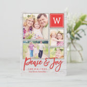 Peaceful Monogram Holiday Photo Collage Card Feestdagenkaart (Staand voorkant)