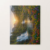 Peaceful Mountain Waterfall Puzzle with Sunrise Legpuzzel (Verticaal)